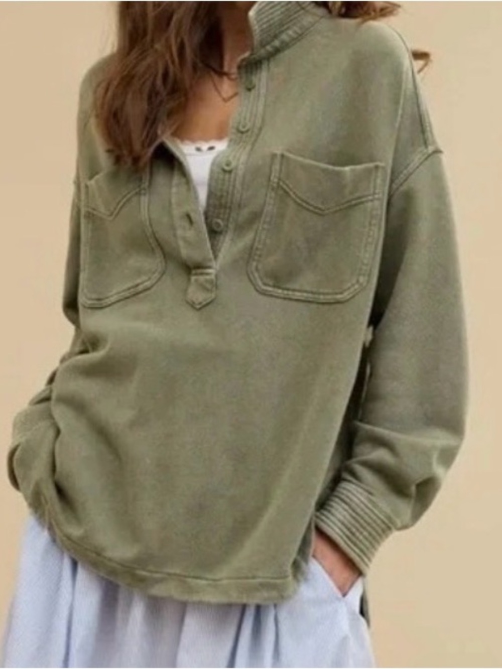 Aerie Oversized Popover Polo Sweatshirt Olive Size XS